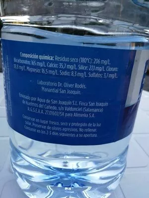 Lista de ingredientes del producto Agua mineral natural Alimerka 