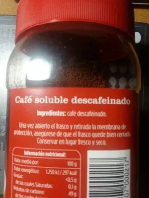List of product ingredients Café soluble descafeinado Alimerka 