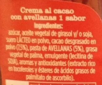 Lista de ingredientes del producto Crema al cacao con avellanas Alimerka 210 g