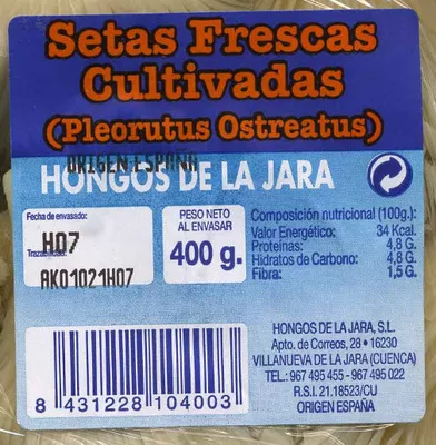 List of product ingredients Setas de ostra "Hongos de la Jara" (400 g) Hongos de la Jara 400 g