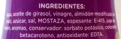 Lista de ingredientes del producto Salsa sin huevo y sin lactosa Musa 300 ml