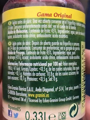 Lista de ingredientes del producto Néctar de melocotón Granini 