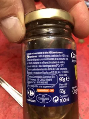 Lista de ingredientes del producto Anchois à l'huile d'olive Carrefour 95 g