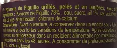 Liste des ingrédients du produit Poivrons Piquillo En lanière Carrefour 290 g