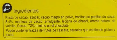Lista de ingredientes del producto Chocolate negro 72% Carrefour 100 g