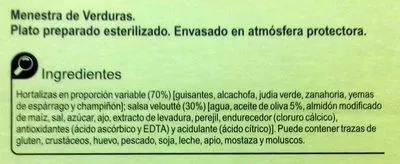 List of product ingredients Menestra de verduras Carrefour 300 g