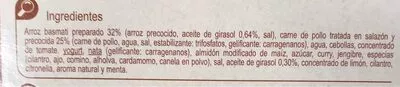 List of product ingredients Pollo tikka c/basmati Carrefour 300 g