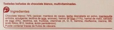Liste des ingrédients du produit Galleta multivitaminada chocolate blanco Carrefour 10 x 20 g
