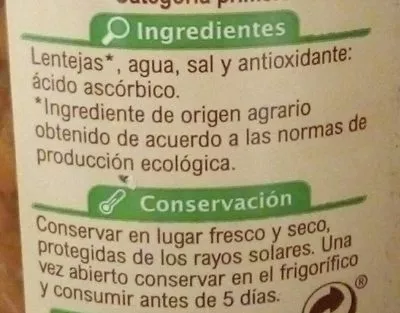 Liste des ingrédients du produit Lentejas Cocidas Carrefour 