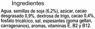 Liste des ingrédients du produit Bebida de soja con cacao - DESCATALOGADO Carrefour 1 l