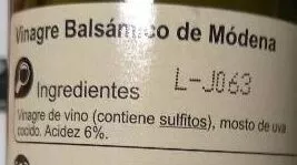Lista de ingredientes del producto Vinagre balsamico Carrefour 25 cl