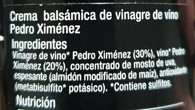 Liste des ingrédients du produit Glasé vinagre pximenez Carrefour,  CRF Selección 250 ml