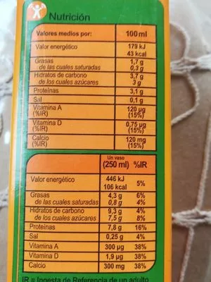 Liste des ingrédients du produit Bebida de soja calcio Carrefour 1 l