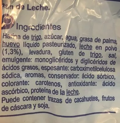 List of product ingredients Pan de leche Carrefour 