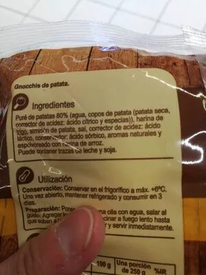 Lista de ingredientes del producto Gnocchi de patata Carrefour 500 g