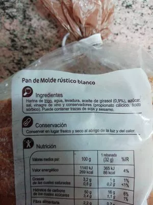 Liste des ingrédients du produit Pan rústico blanco Carrefour 