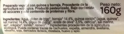 Liste des ingrédients du produit Preparado vegetal quinoa y borraja Carrefour,  Carrefour bio 160 g (2 x 80 g)