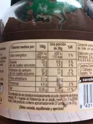 Liste des ingrédients du produit Crema untar 1 sabor 4% avellana sin aceite de palma Carrefour 750 g
