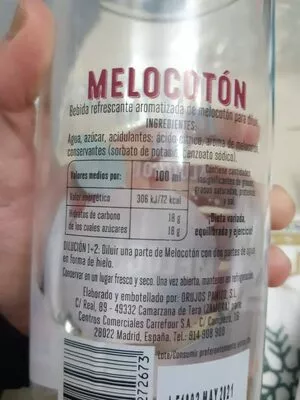 List of product ingredients Licor de melocotón sin alcohol Loch castle 