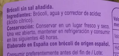 List of product ingredients Brócoli sin sal añadida Carrefour 370 g