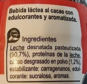Lista de ingredientes del producto Bebida láctea 00% chocolate proteína plus Carrefour 