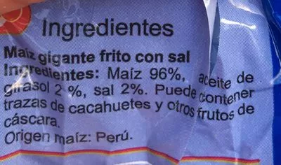 Liste des ingrédients du produit Maiz frito salado gigante Carrefour 