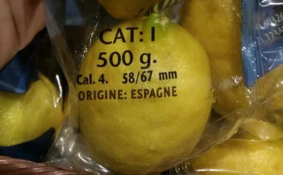 List of product ingredients Citrons Sans Marque 500 g