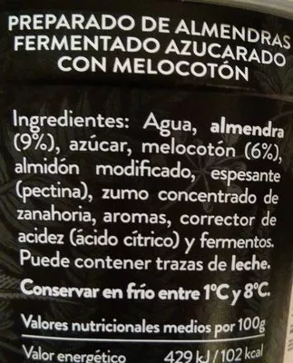 Liste des ingrédients du produit Begetal de Almendra con Melocotón Kaiku, Kaiku Begetal 145 g