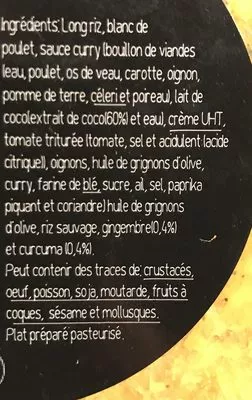 List of product ingredients Poulet au curry Nostrum 350g
