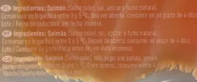 Lista de ingredientes del producto Salmón ahumado en lonchas El Corte Inglés 100 g