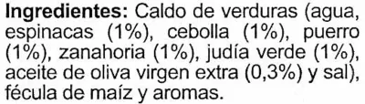 Liste des ingrédients du produit Caldo de verduras con aceite de oliva virgen extra sin gluten envase 1 l Aliada 1 l