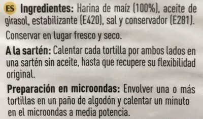 List of product ingredients 8 Tortillas de Maíz Special Line 200 g (8 x 25 g)