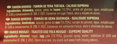 Lista de ingredientes del producto Turrón de yema tostada El Corte Inglés 