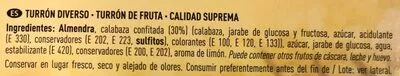 Lista de ingredientes del producto Turron de fruta Aliada 