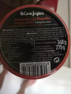 List of product ingredients Pimientos del piquillo enteros, asados El Corte Inglés 