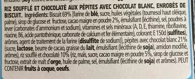 List of product ingredients Choco Flakes Duo galletas de cacao rellena de chocolate blanco Cuétara 