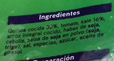 Lista de ingredientes del producto Salteado quinoa y kale Salto, Findus 350 g