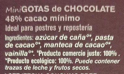 Lista de ingredientes del producto Mini gotas de chocolate ecologico Alternativa, AlterNativa3 225 g