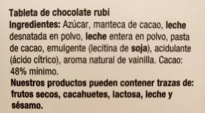 Lista de ingredientes del producto Chocolate rubí Cacao Sampaka 100 g