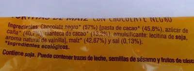 Lista de ingredientes del producto Tortitas de maíz con chocolate negro veritas 