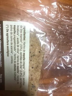 Lista de ingredientes del producto Crujientes de espelta con semillas de lino y chia  