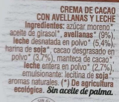 Lista de ingredientes del producto Crema de cacao Veritas 200 g