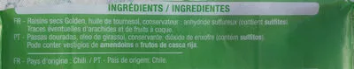 Liste des ingrédients du produit Raisins secs golden Auchan 200 g