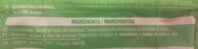 Liste des ingrédients du produit Cranberries Auchan 150 g