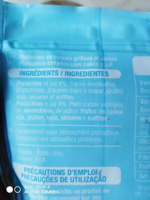 List of product ingredients Pistache grillées et salées Auchan 