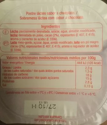 Liste des ingrédients du produit Natillas sabor chocolate Auchan 