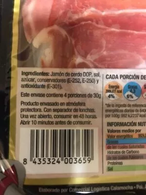 Lista de ingredientes del producto Jamón de Teruel El Ontanar 120 g