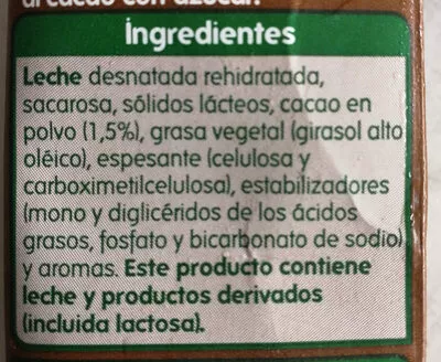 Lista de ingredientes del producto Batido sabor cacao Hiper Dino 