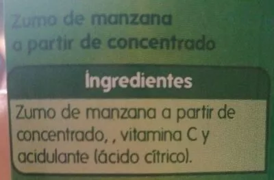 Lista de ingredientes del producto Zumo de manzana Hiper Dino 