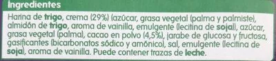 Lista de ingredientes del producto Galletas al cacao rellena crema Hiper Dino 4 x 44 g